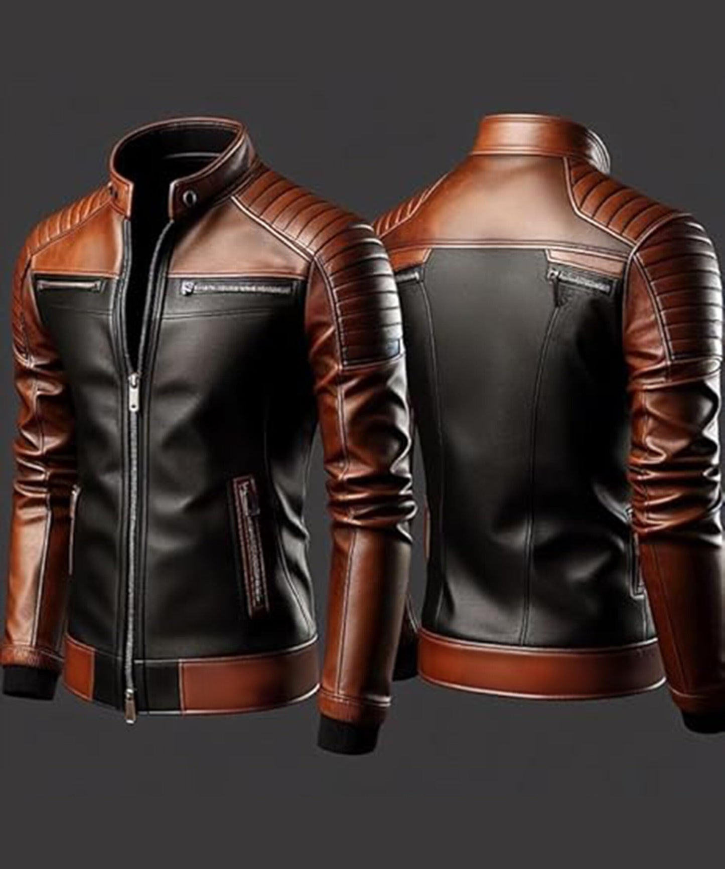 TRENDS GENESIS Men's Vintage Sheepskin Cafe Racer Biker Motorcycle Genuine Leather Jacket for Men | BR7 Brown, M