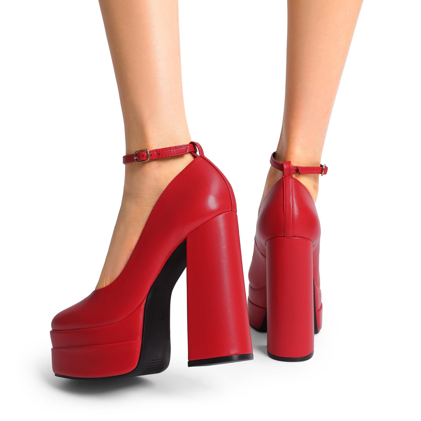 Women's Mary Jane Platform Heel Pumps,Size 7,Red-Pu
