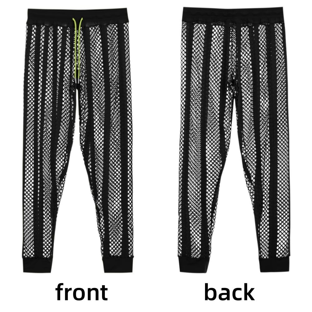 HASWECHYS Mens Fishnet Striped Lounge Pants Sexy Mesh See Through Pyjama Pants with Drawstring blm