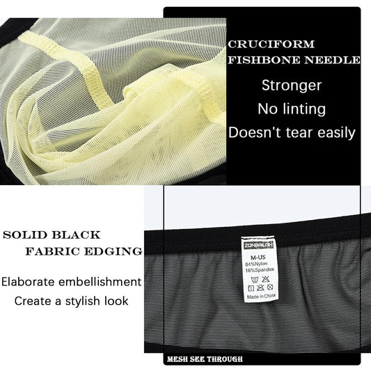 JINSHI Men's Sexy Mesh Breathable Briefs Low Rise See Through Underwear Black Multi 5Pack XL