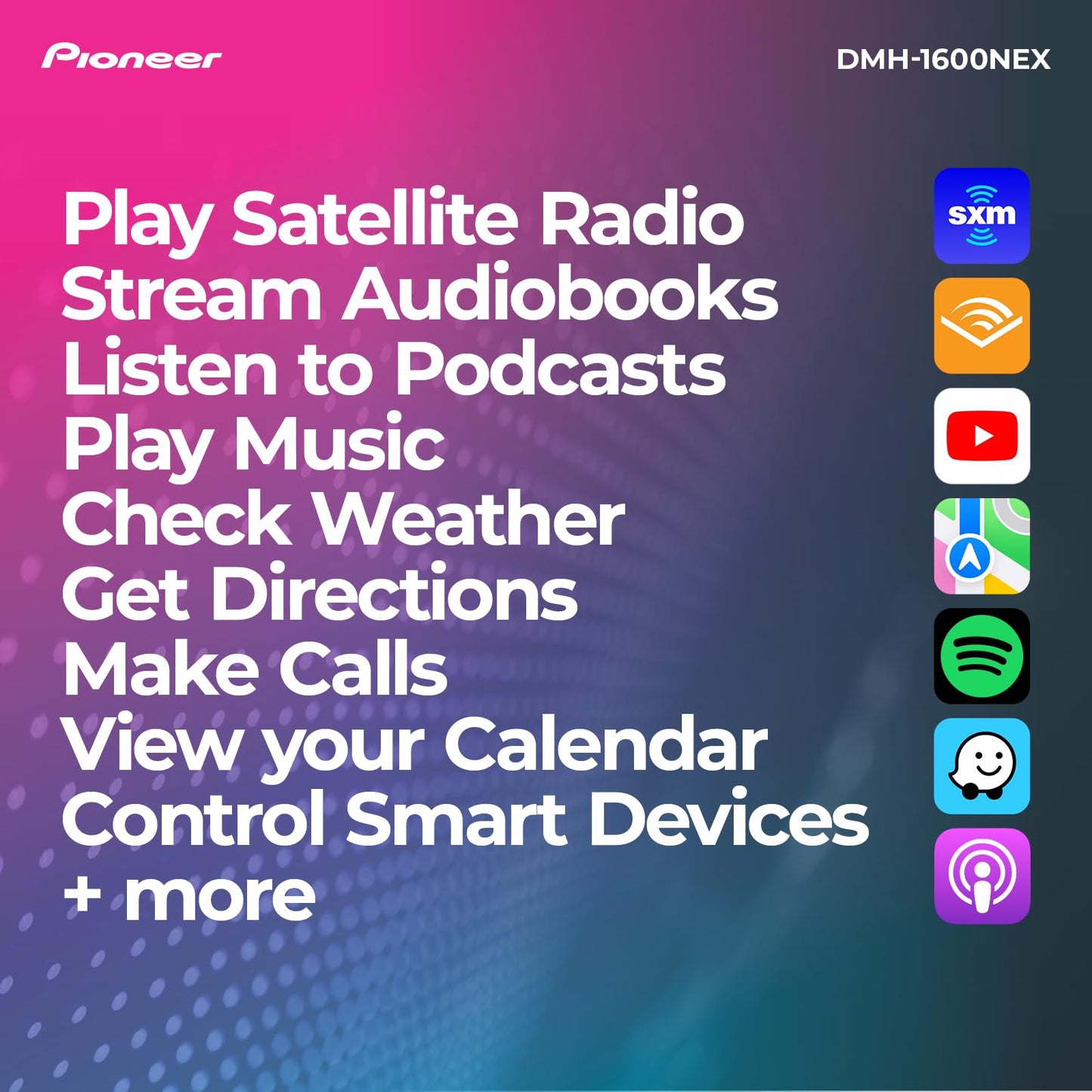 Pioneer DMH-1600NEX 6.8" Double-Din Digital Multimedia Receiver - Built in Bluetooth, Wired Apple CarPlay and Android Auto, Touchscreen, Rear Camera Input
