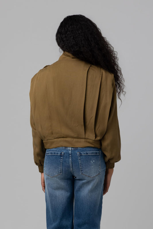 Blank NYC Women's Secret Sauce Pleated Jacket, Olive, X-Small