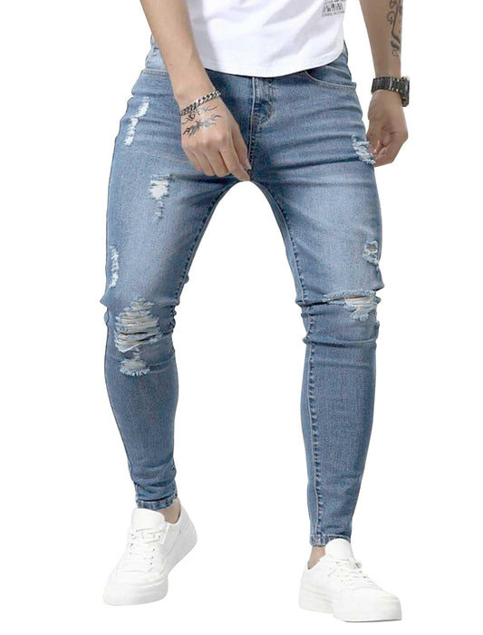 HUNGSON Skinny Jeans for Men Stretch Slim Fit Ripped Distressed(LBlue,40)