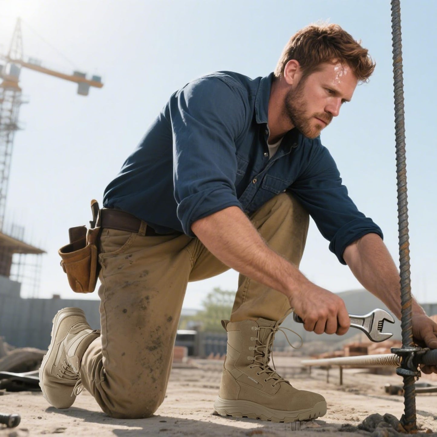 FREE SOLDIER Men's Tactical Boots 8 Inches Military Lightweight Durable Hiking Motorcycle Combat Boots(Bright Tan,10.5)