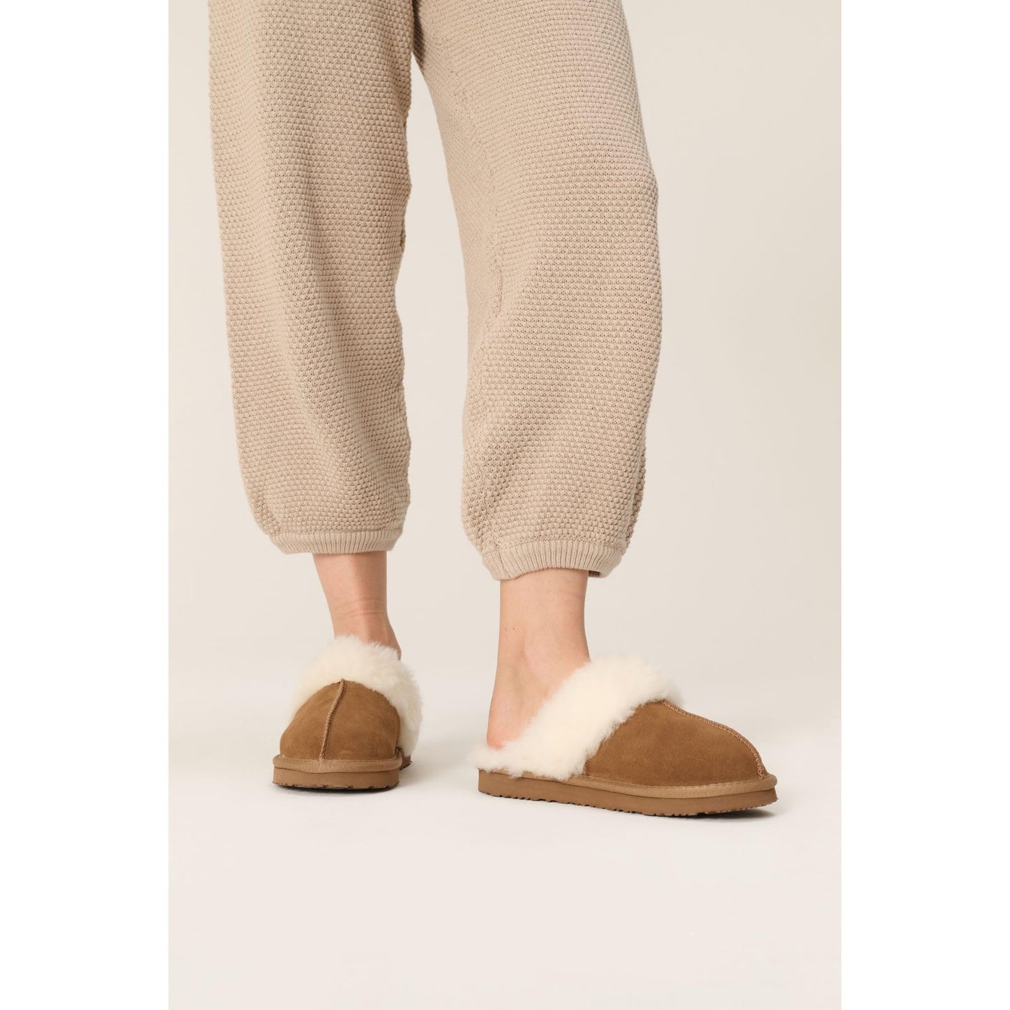 Project Cloud 100% Genuine Leather Slippers for Women Footwear with Genuine Fur Lining Womens Clogs & Mule - Non-slip Indoor/Outdoor Scuff Womens Slippers with Memory Foam Insole (Henka,CHSTNUT,6.5)