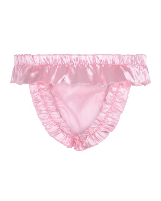Satini Men's Satin Ruffle Bow Thong Sissy Knickers Briefs Jockstrap Panties (Baby Pink, M)