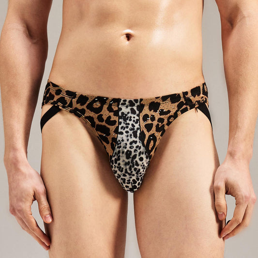 BSZN Men's Rhinestone Leopard Jockstrap, Classic Brown