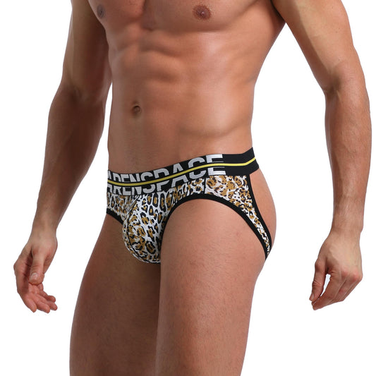 RunHero Jockstraps for Men with Printed, Cool Silk Jock Straps Athletic Supporters for Men, Leopard,L