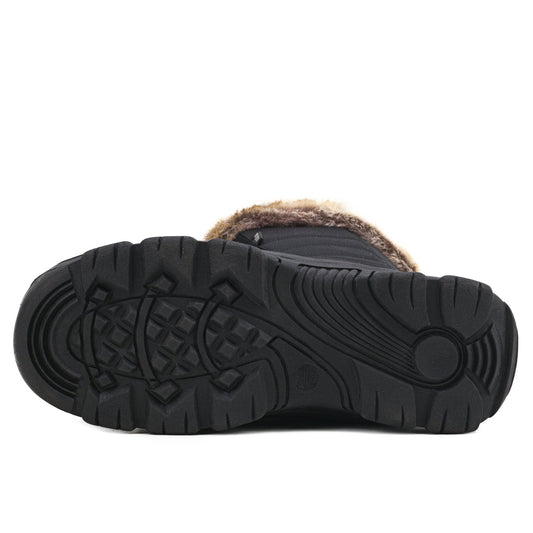 AUSLAND Women's Black Winter Snow Boots Twin Peaks Fur Cuff Mid-Calf Waterproof Lace Up Boots E7623 6US/37EU