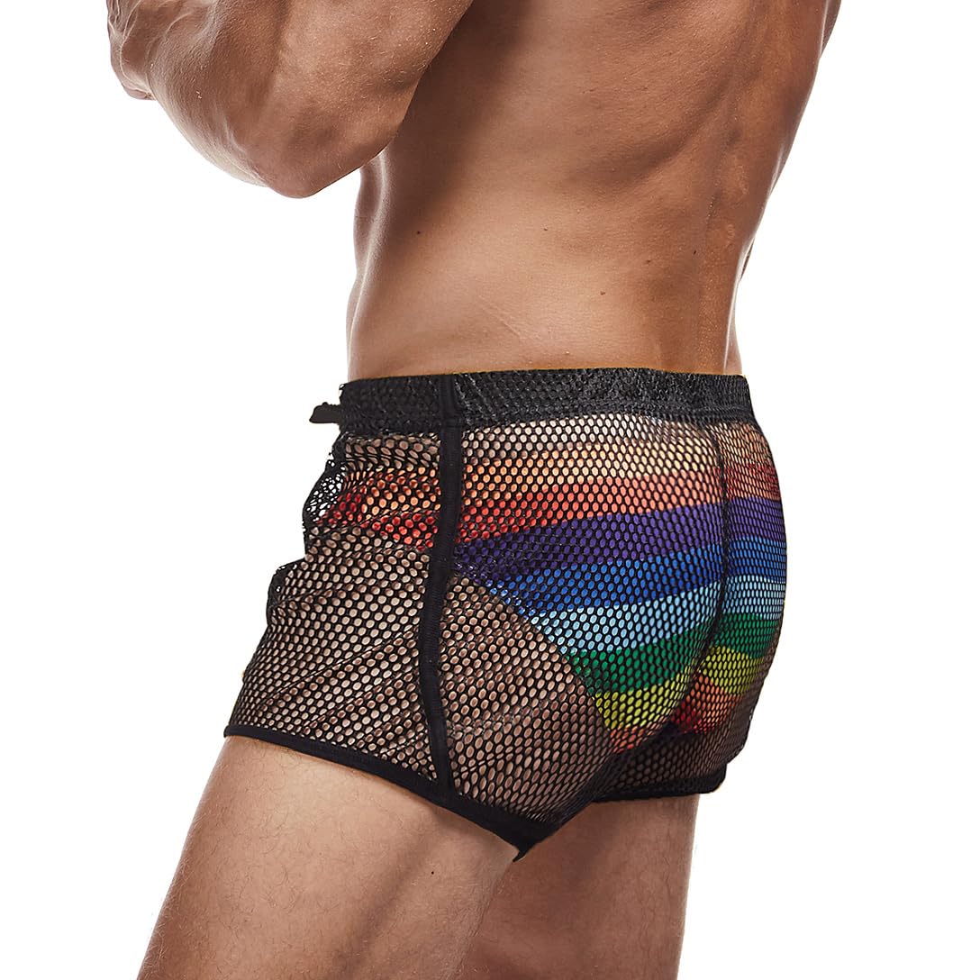 FIROTTII Mens Mesh Shorts Sexy Boxers See Through Boxers for Men Black