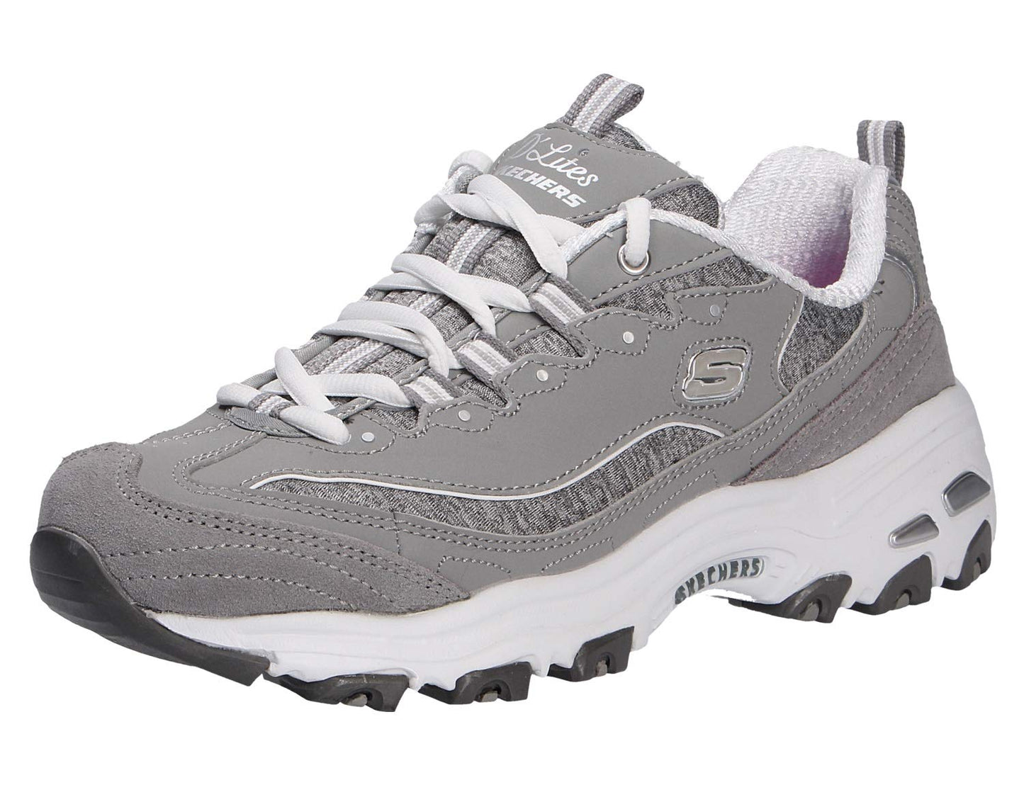 Skechers Women's D'Lites - Me Time Lace Up Fashion Sneakers, Grey / White, 8