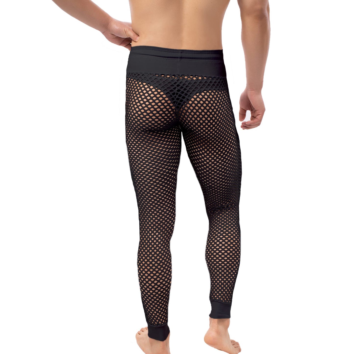 WINTOFW Men's Mesh Fishnet Pants See Through Drawstring Long Loung Pajamas Muscle Leggings Underpants Underwear