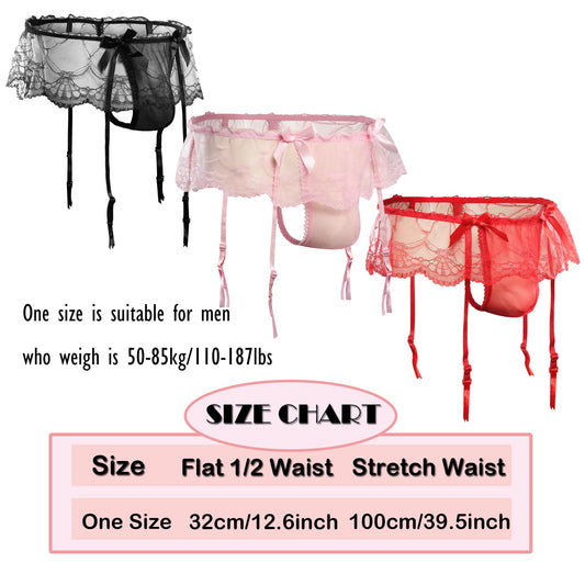 WINTOFW Lace Sissy Pouch Panties for Men Crossdressers Men's Lingerie Skirt G-String Underwear Briefs with Garters