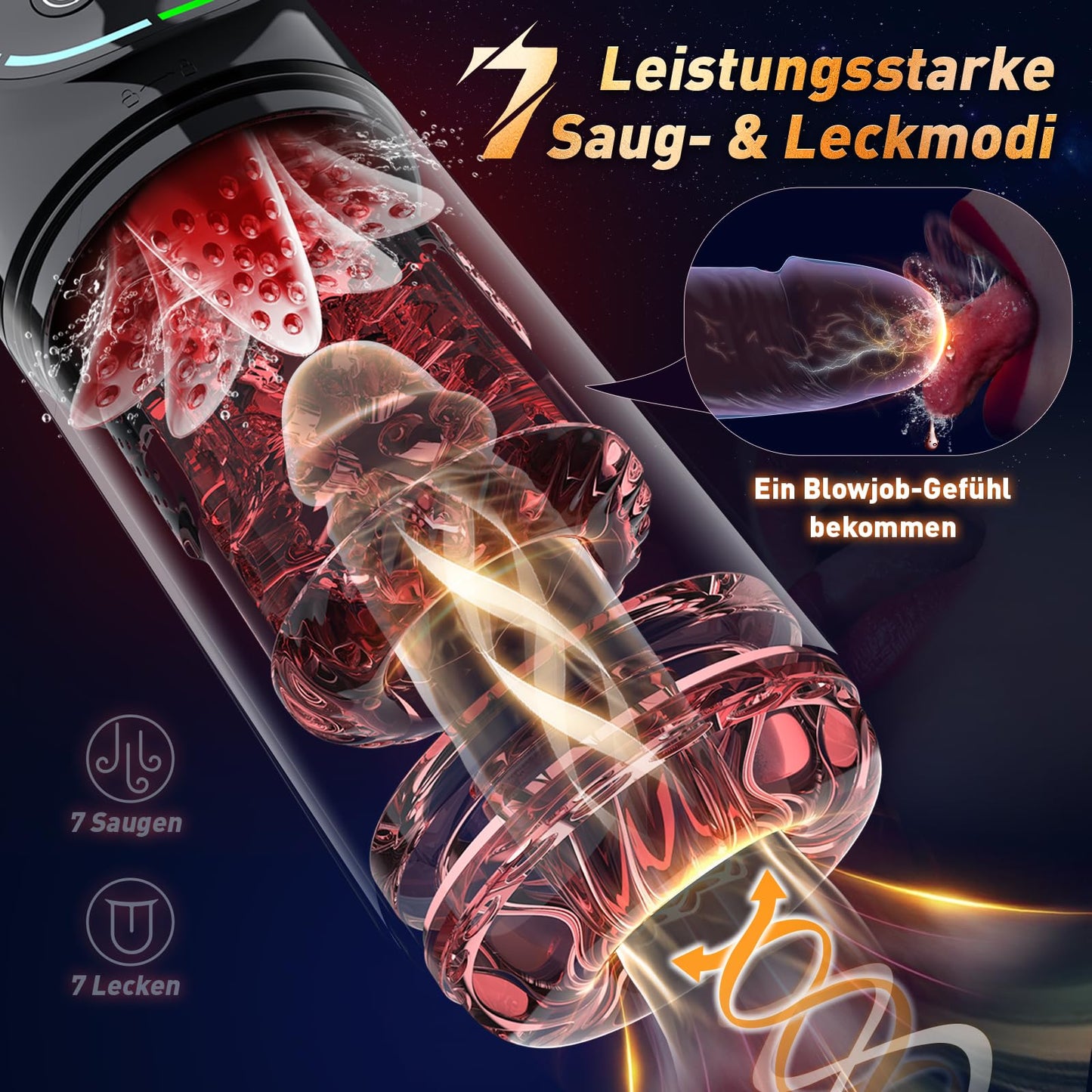 Masturbieren für Männer Masturbator Zungenleck 12s Penispumpe, Sex Spielzeug für die Männer 7 Saugen Rotierend Teleskopfunktion Taschenmuschi, Masturbatoren Vergrößerer APP Control Sex Toys