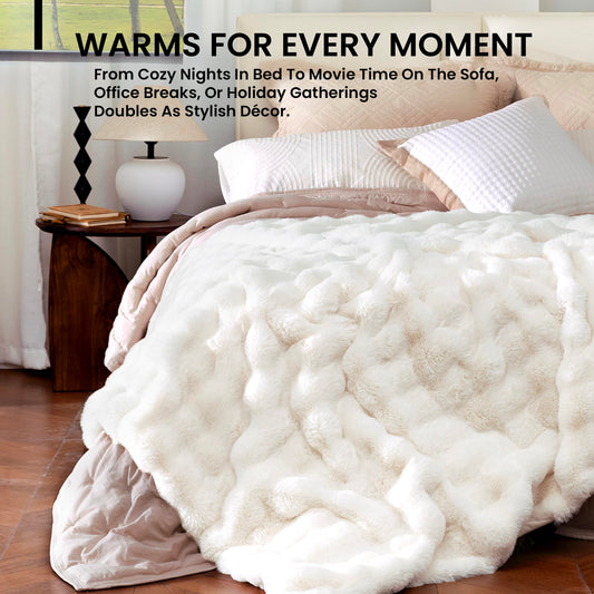 Electric Heated Blanket for Girls & Women, Soft & Luxurious,Faux Fur Heating Throw Blankets, 6 Heat Settings, Overheat Protection, Quick Heating, Memory Function, Giftable, 50"x60",Off White