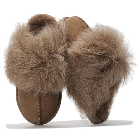 Project Cloud 100% Australian Sheepskin Scuff Slippers for Women - Genuine Shearling Memory Foam Slides for Women mules for women - Non-Slip Womens slippers - Christmas Slippers (RYANN, TAUP, 6)
