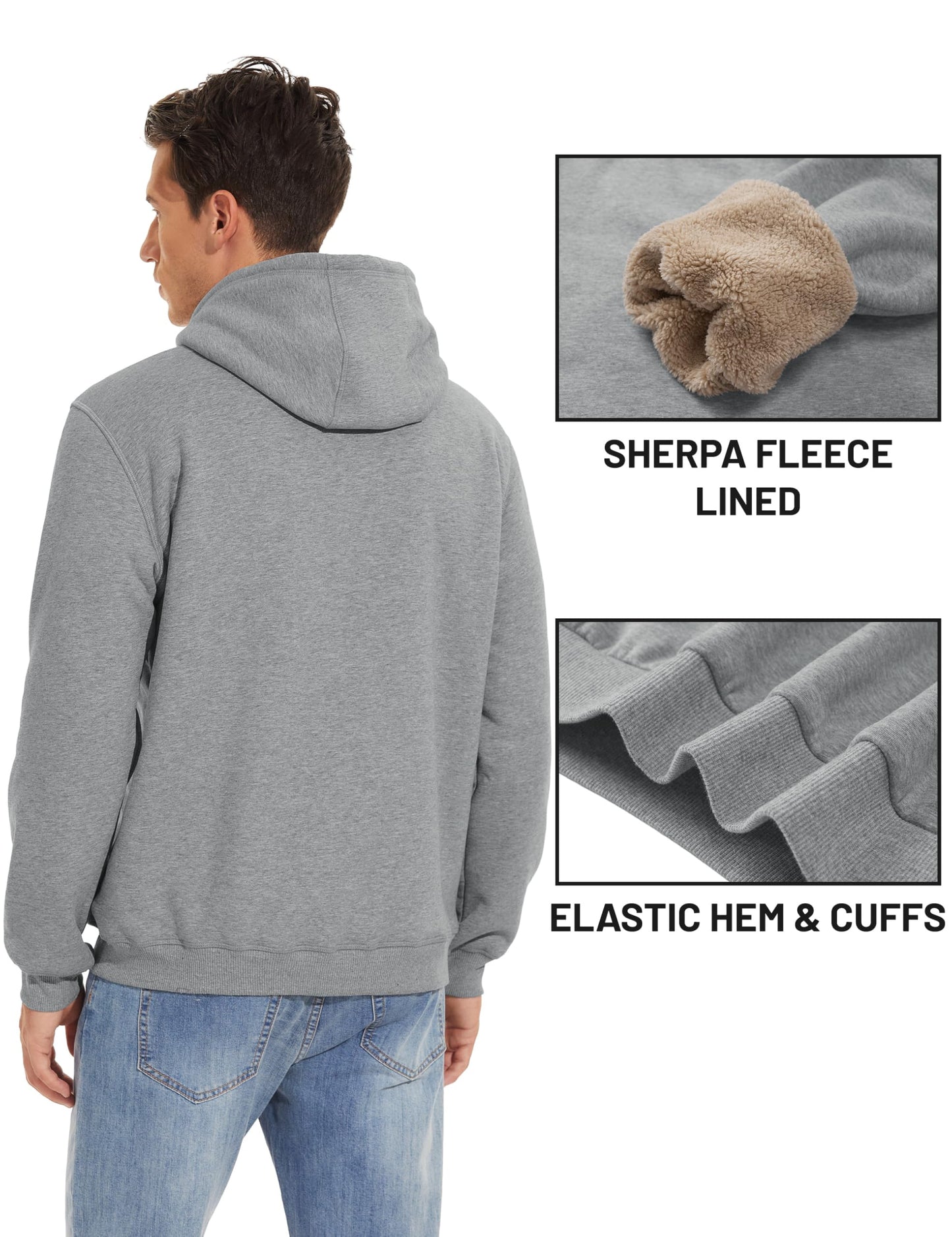 TACVASEN Hoodies for Men Pullover Sweatshirt Fleece Lined Sweatshirts Fashion Hoodies Athletic Sweatshirts Winter Cotton Hoodies Light Gray
