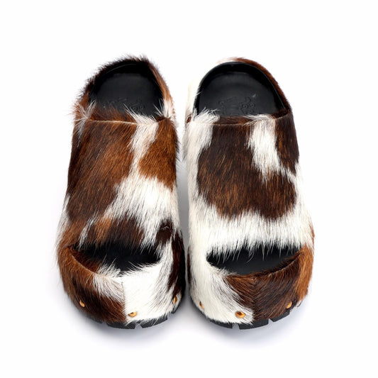 XOBZJH Long-Hair Calfskin Chunky Clog Slide for Women - Memory Foam Luxury Slip on Shoes Women's Mules & Platform Clogs,Designer Mules for Women 2025 Beige