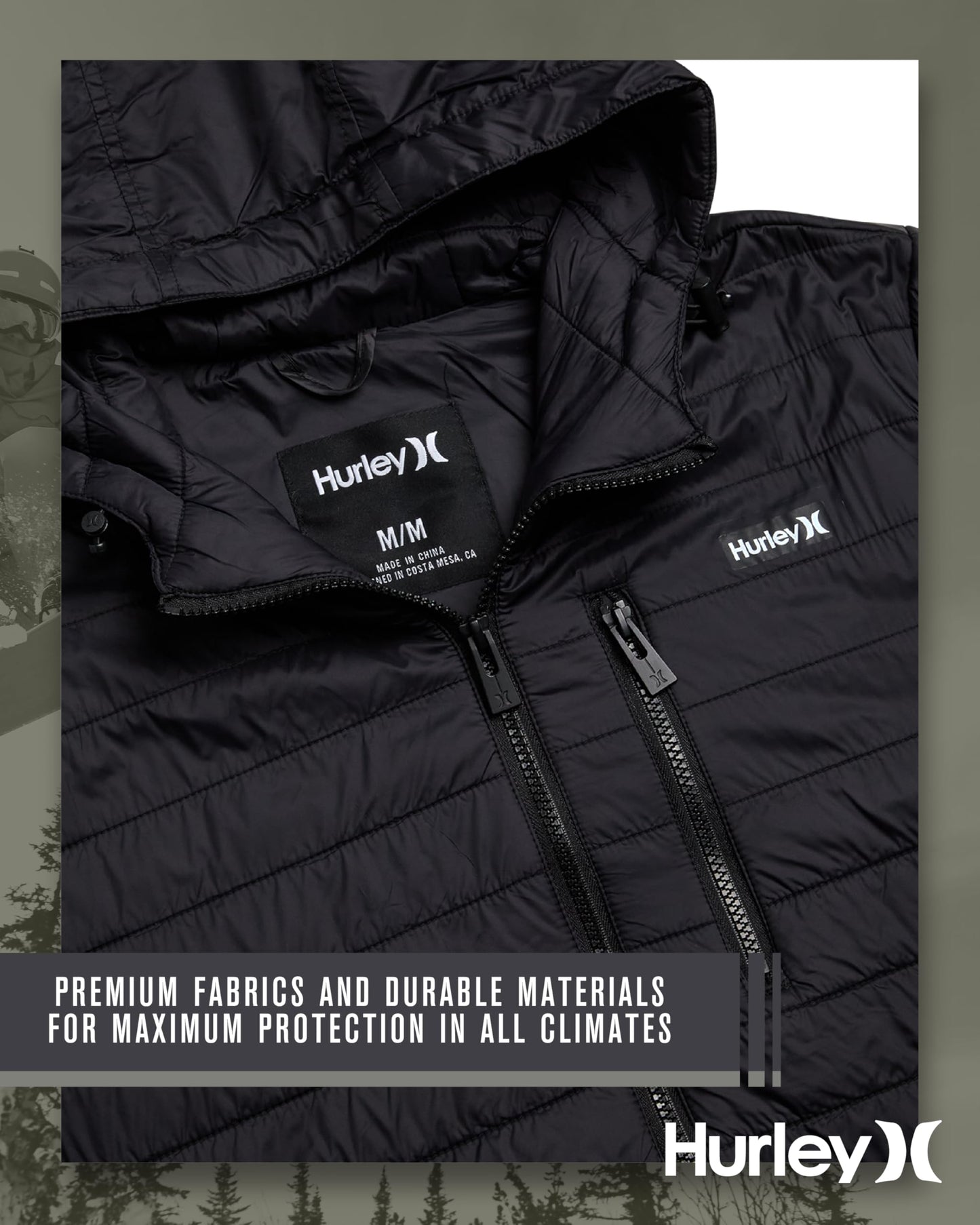 Hurley Men's Jacket - Balsam Lightweight Packable Puffer Coat - Weather Resistant Outerwear Windbreaker Coat for Men (M-XL), Size Medium, True Black