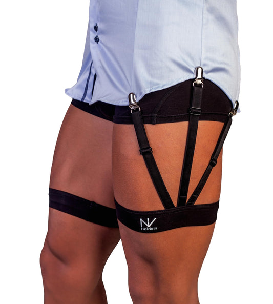 NV Holders S-Holder Premium Shirt Stays for Men - Adjustable shirt holder, Durable Shirt Keepers for Military, Police, Formal Wear, T-Shirts, Dress Shirts (Black, Large)