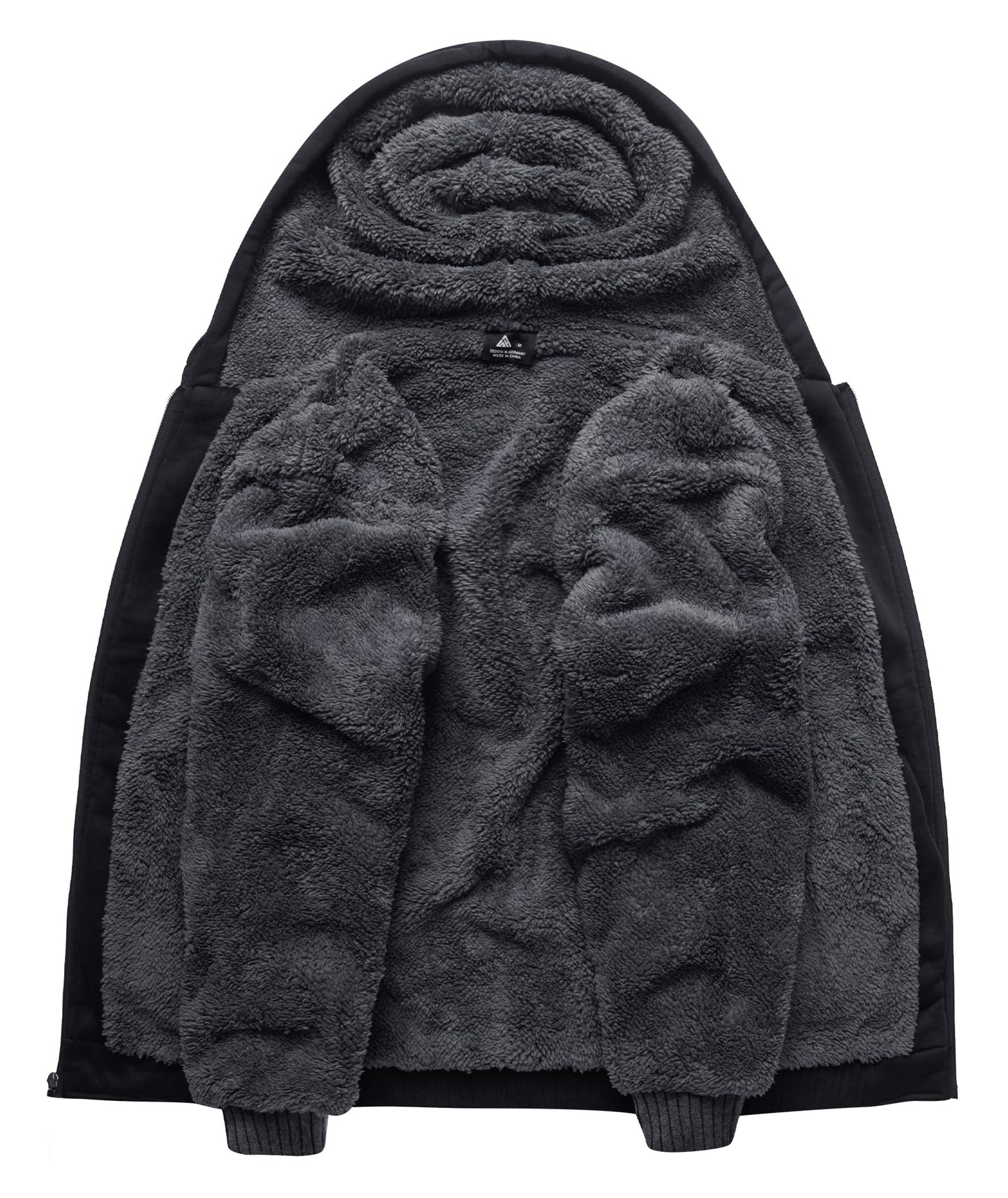 SCODI Hoodies for Men Heavyweight Fleece Sweatshirt - Full Zip Up Thick Sherpa Lined Hooded Jacket Black Grey XL