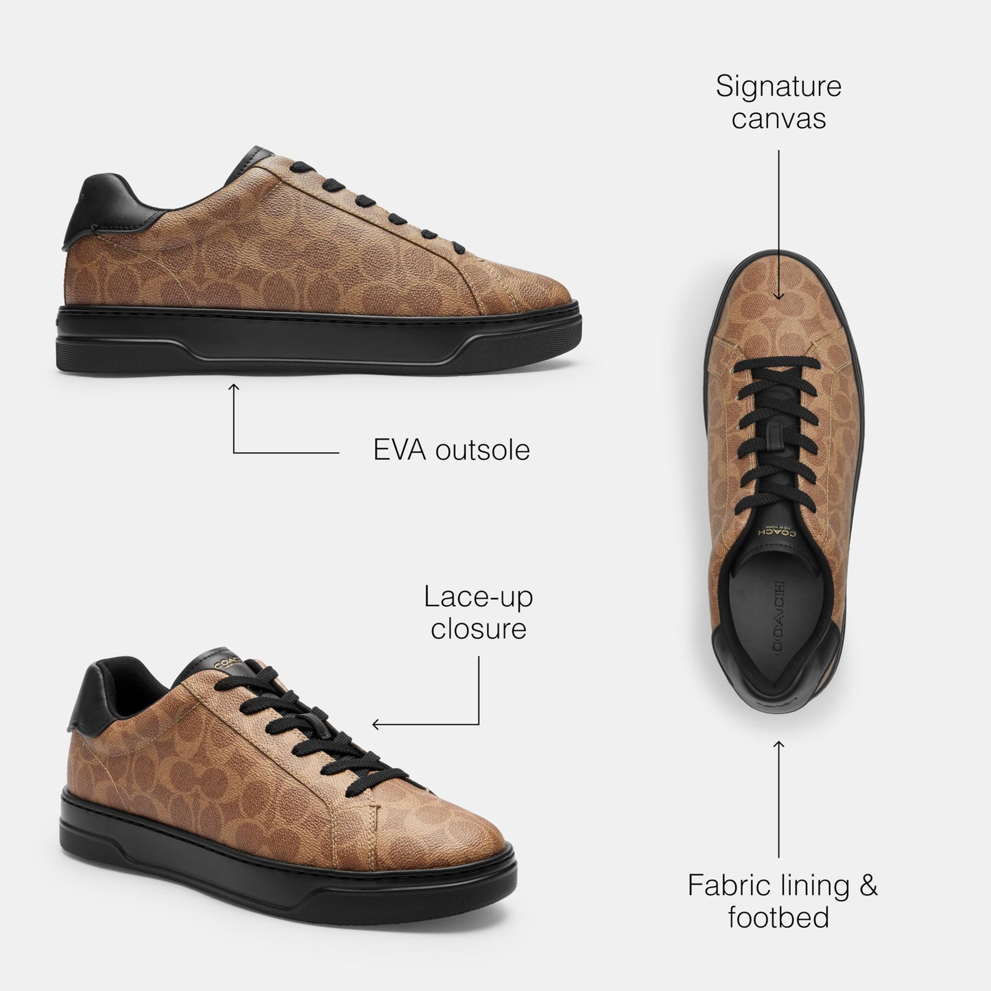 COACH High Line Signature Low Top Khaki/Black 7 D