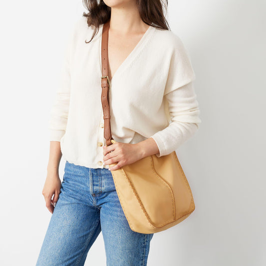 The Sak Los Feliz Crossbody Bag in Leather, Large, Lined Purse with Single Adjustable Shoulder Strap, Buttercup