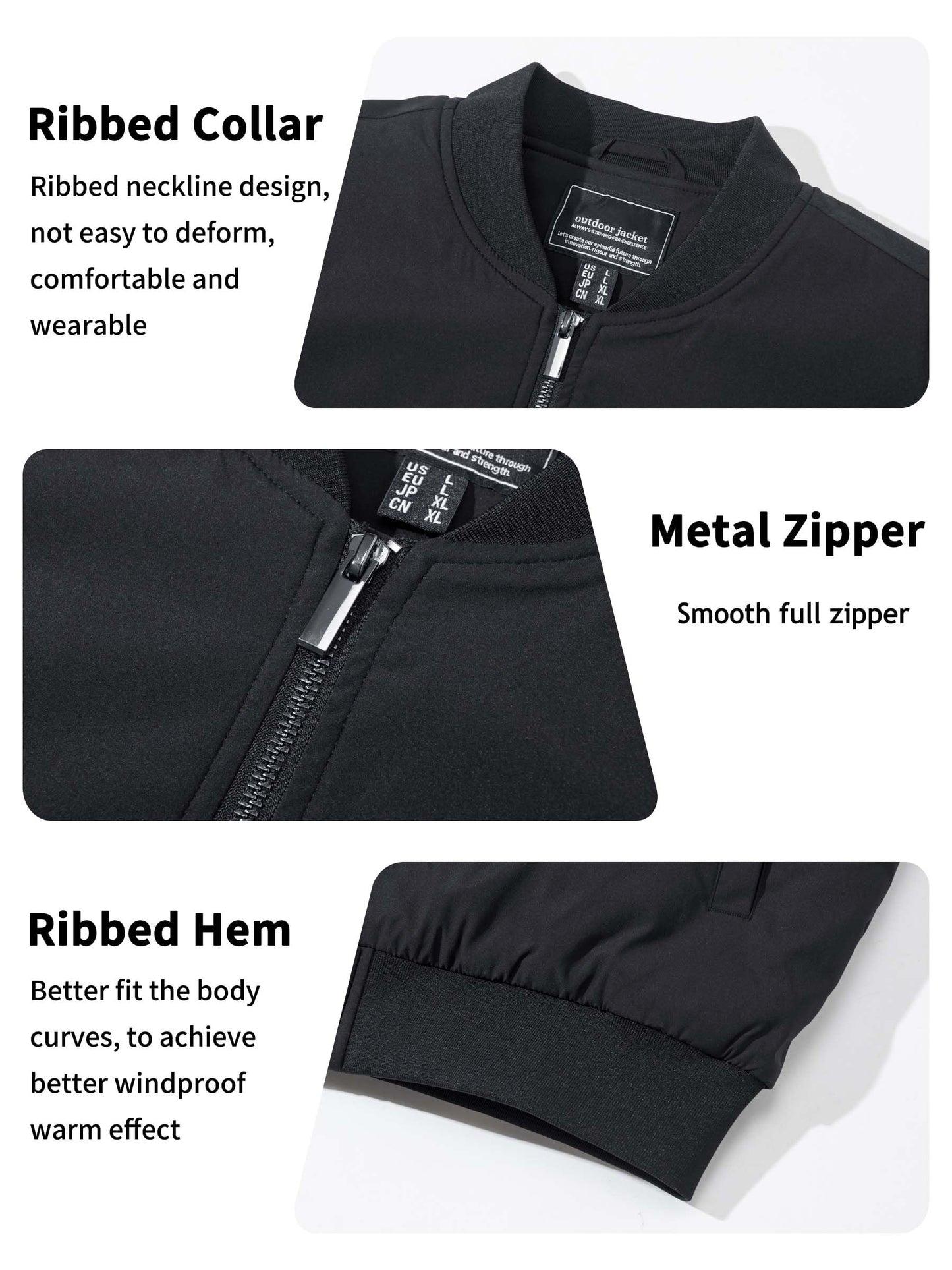 TACVASEN Men's Bomber Jackets Thermal Quilted Jacket Water Resistant Warm Winter Coats with 4-Pockets Black L