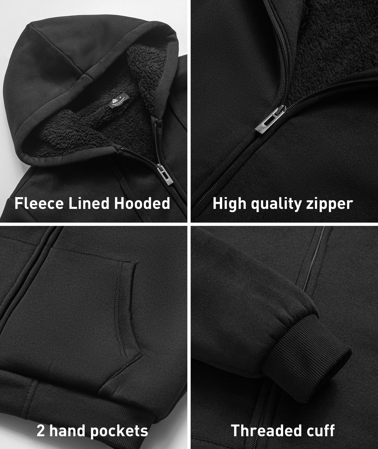 SCODI Hoodies for Men Heavyweight Fleece Sweatshirt - Full Zip Up Thick Sherpa Lined Hooded Sweatshirts Black XX-Large