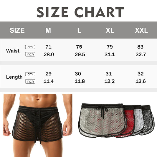 QiaTi Men's Mesh Shorts See Through Underwear Breathable Fishnet Rave Shorts for Men Black