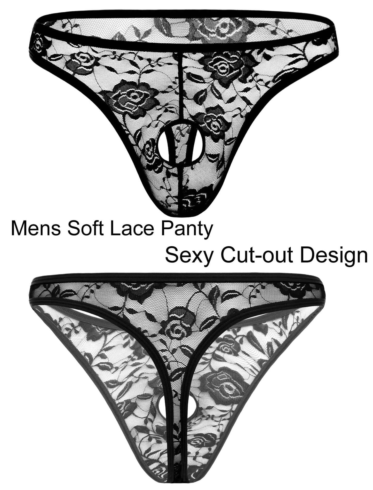 Avidlove Mens Lace Underwear Briefs Open Front Panties Low Rise Sexy Bikini Briefs Underwear 1-3 Pack Black