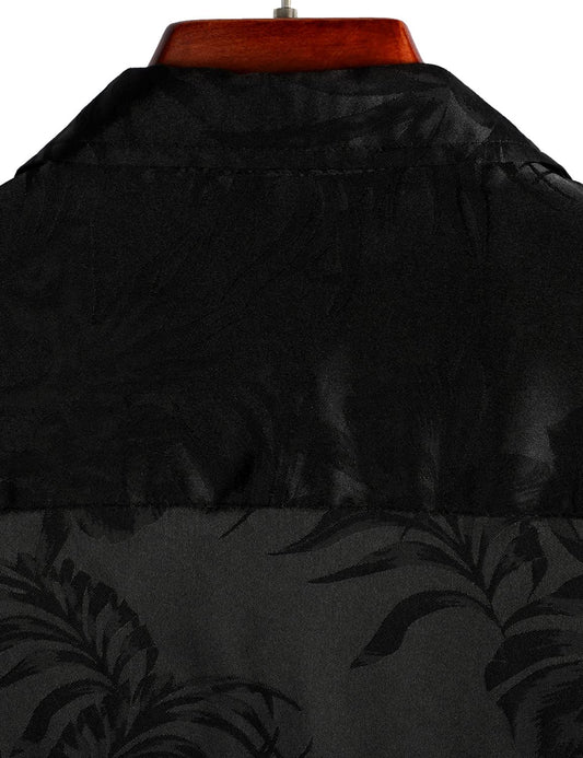 VATPAVE Mens Summer Jacquard Regular Fit Shirts Casual Button Down Short Sleeve Beach Tops with Pocket Medium Black Tropical
