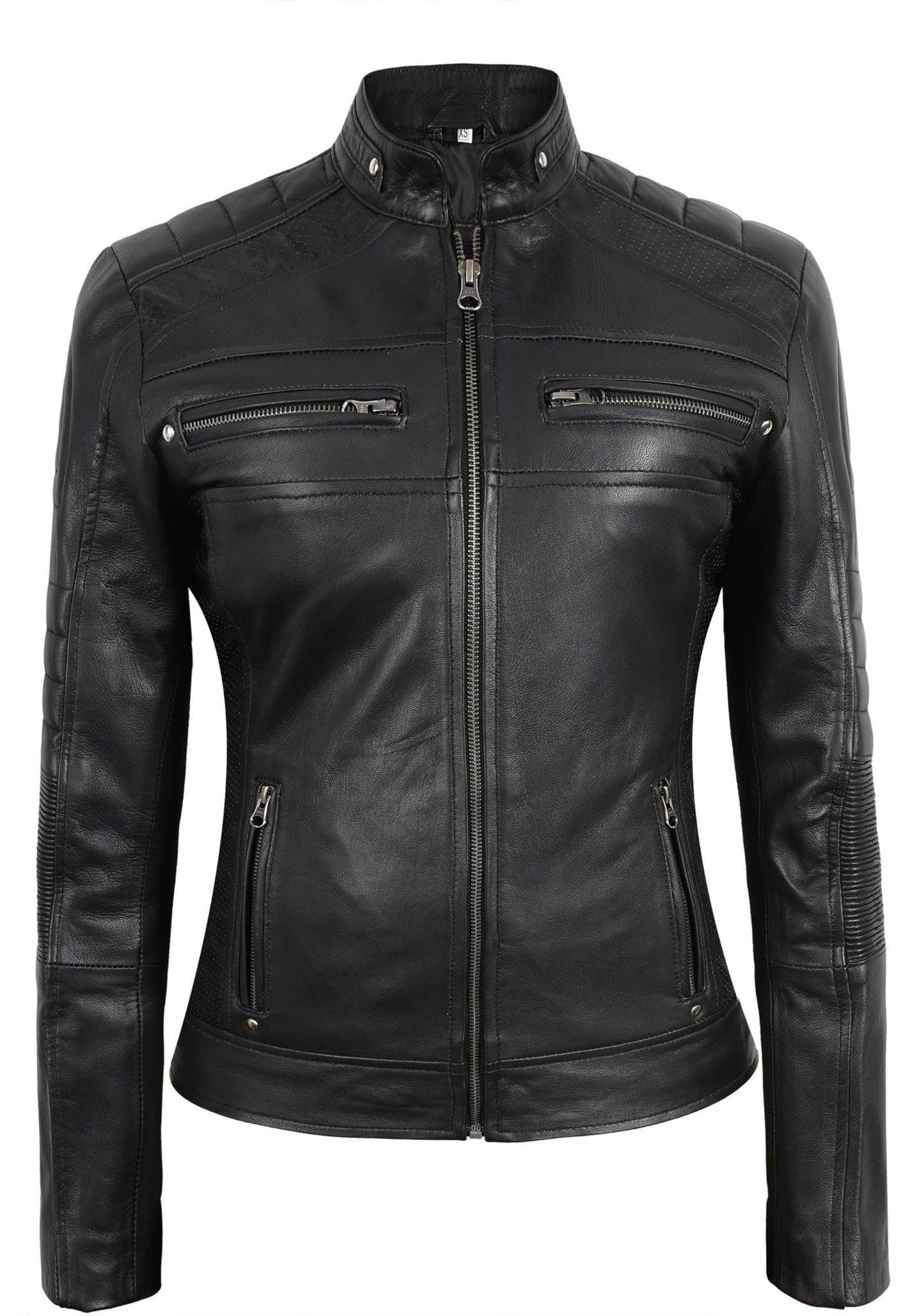 STOREJEES Black Leather Jacket Women Slim Fit | Cafe Racer Black, S Jacket