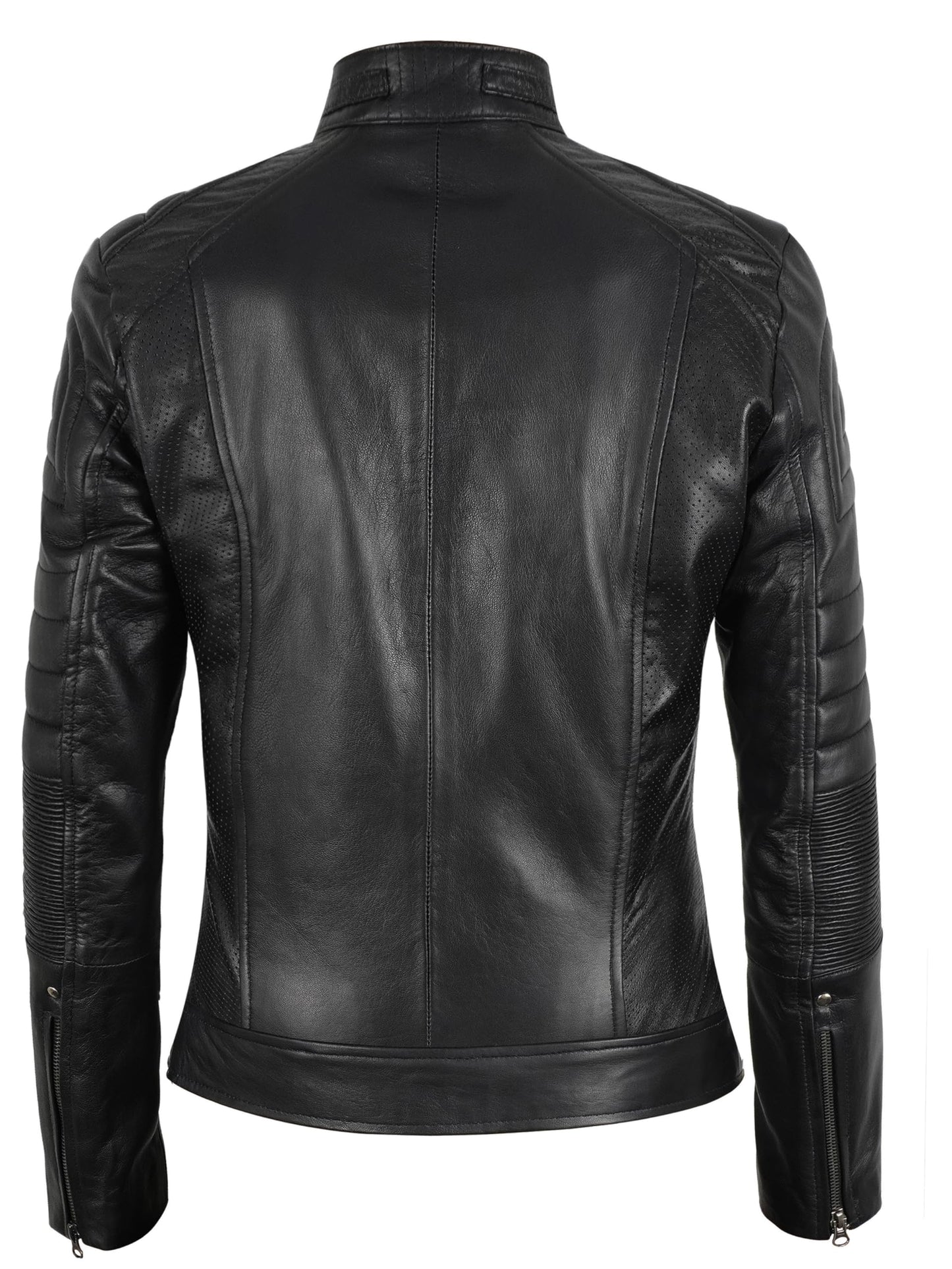 STOREJEES Black Leather Jacket Women Slim Fit | Cafe Racer Black, S Jacket