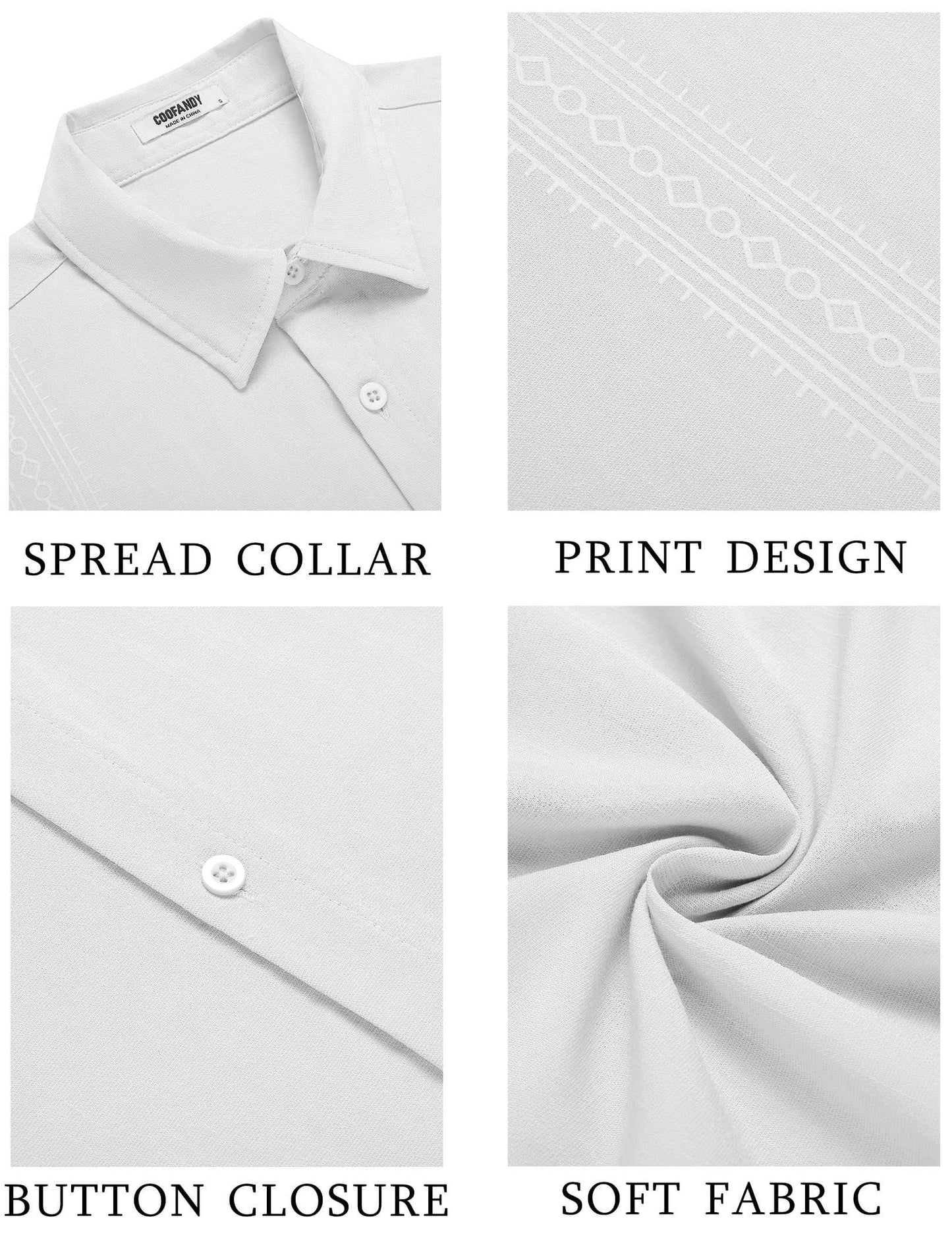 COOFANDY Cuban Button Down Shirts Short Sleeve Button Up Shirt Summer Beach Shirts White