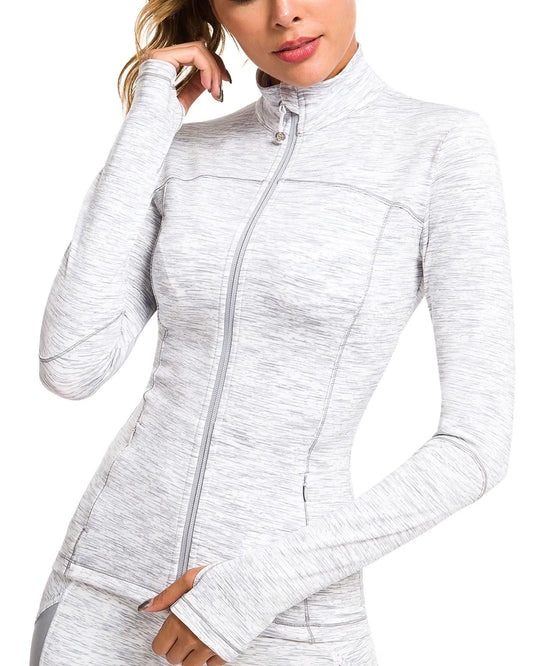 QUEENIEKE Womens Running Jacket Athletic Workout Jackets Track Full Zip Up Gym for Women Yoga Top Nurse Align Slim Fit Sport bbl Scrub Jacket Long Sleeve Sweater White X-Small