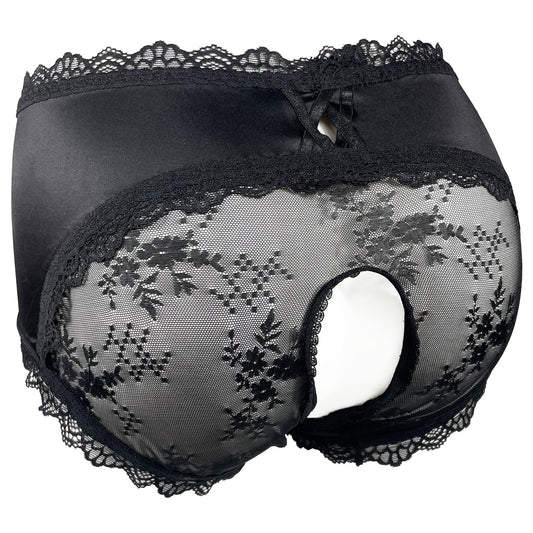 Cadiwe Femboy Sissy Black Mens Pouch Panties Men's Hipster Panty Lace Bikini Briefs Lingerie Underwear For Men-Manties-(Black-Open-L)