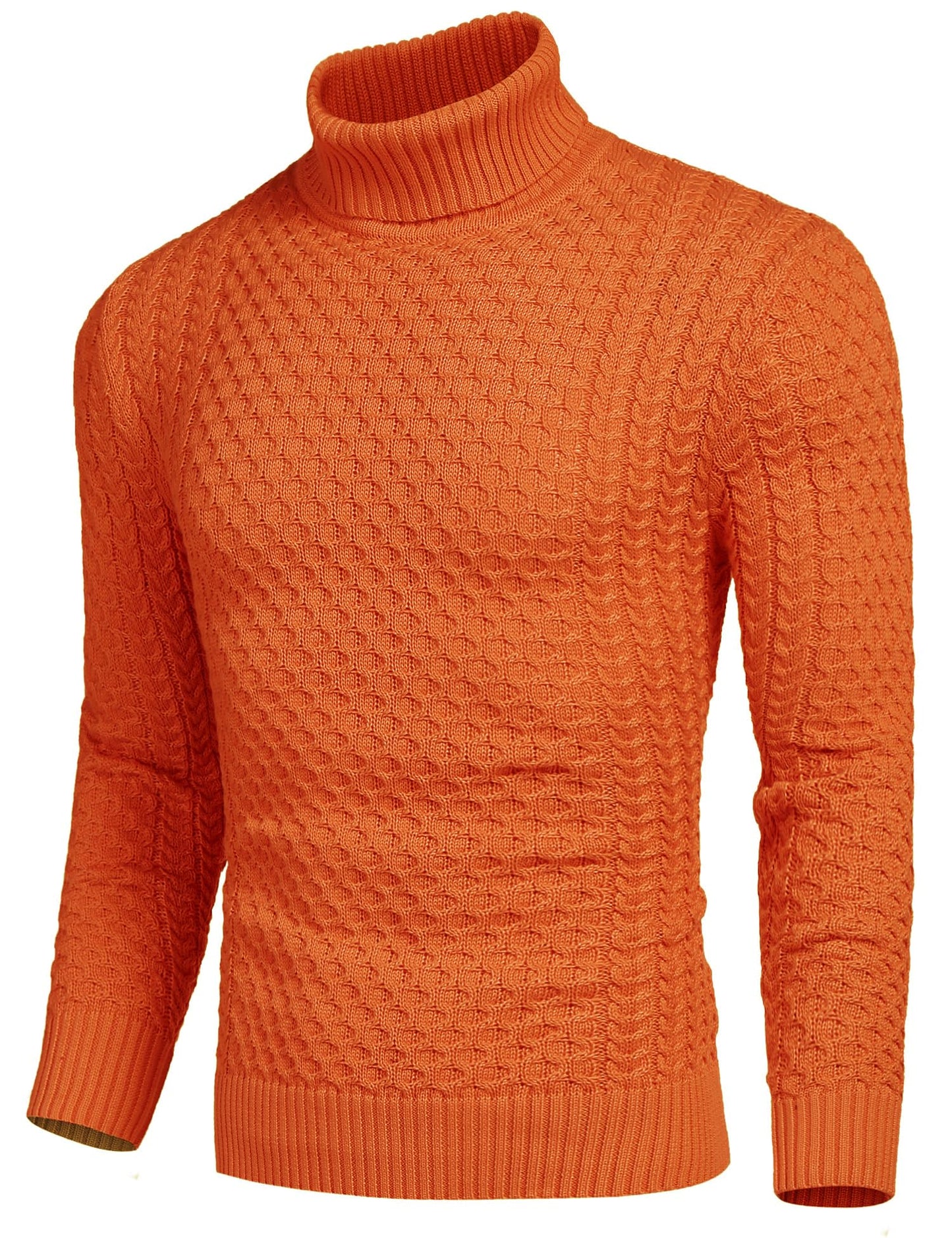 COOFANDY Men's Slim Fit Turtleneck Sweater Casual Knitted Twisted Pullover Solid Sweaters Orange