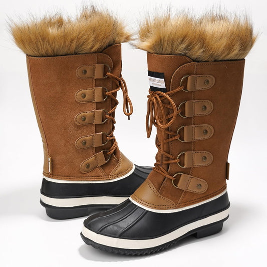 Project Cloud Womens Snow Boots - Genuine Leather Memory Foam Insole Fur Mid-Calf Winter Snow Boots for Women Footwear - Lightweight Non-Slip Outdoor Shoes (Ventura,TAN,7)