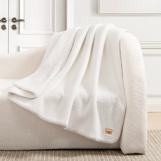 UGG Whitecap Plush Throw Blanket for Couch, Fleece Soft Fuzzy Throw Blankets for Bed, Luxury Home Decor, Apartment Essentials, 50-inch x 70-inch, White Snow