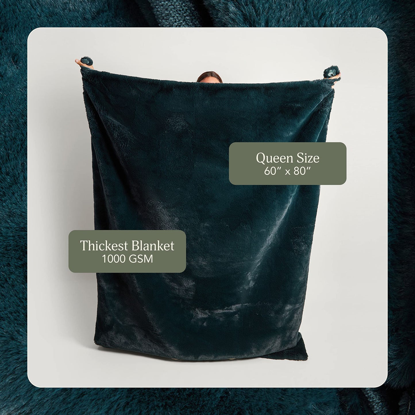 UnHide Marshmallow - Faux Fur Blanket - Heavy Weight, Extra Soft Blanket - Made from Recycled Materials - Machine Washable - Medium (60" x 80") - Emerald Kitten