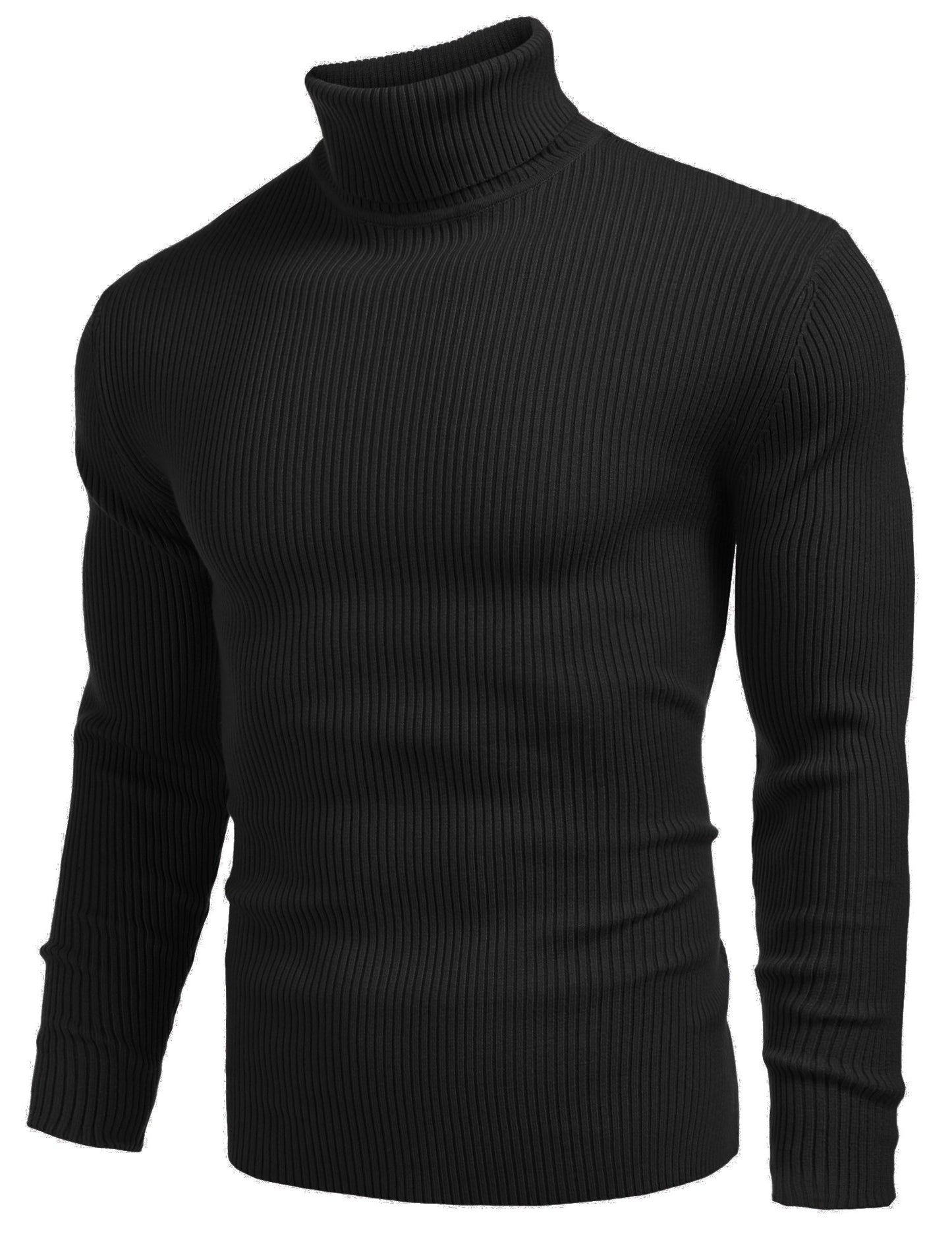 COOFANDY Men's Ribbed Slim Fit Knitted Pullover Turtleneck Sweater, Black, Medium