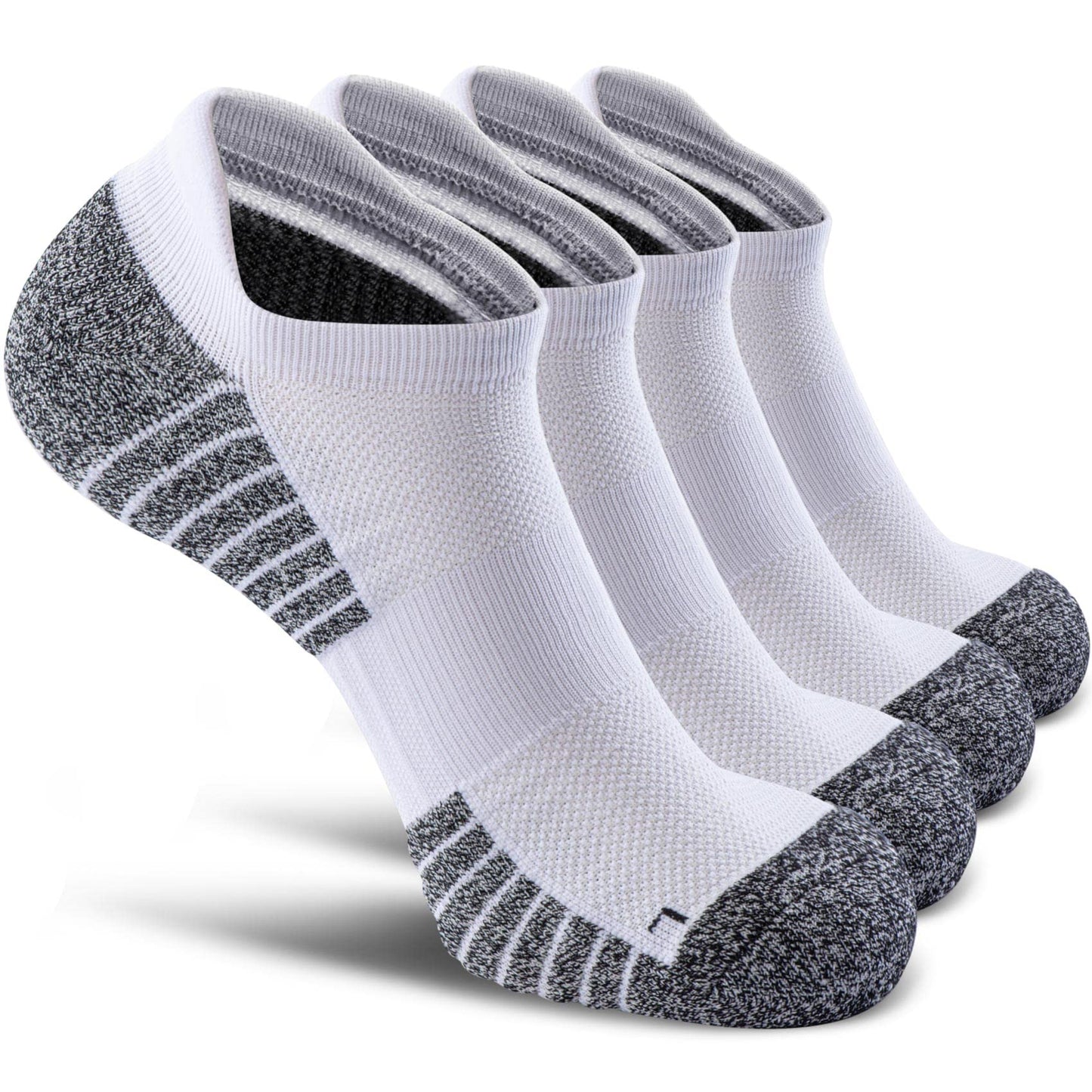 SITOISBE No Show Sports Compression Running Socks for Men Women Circulation 4-pairs, Low Cut Cushioned Socks Moisture Wicking Arch Support for Planter Faciatis Golf Exercise, White, Medium