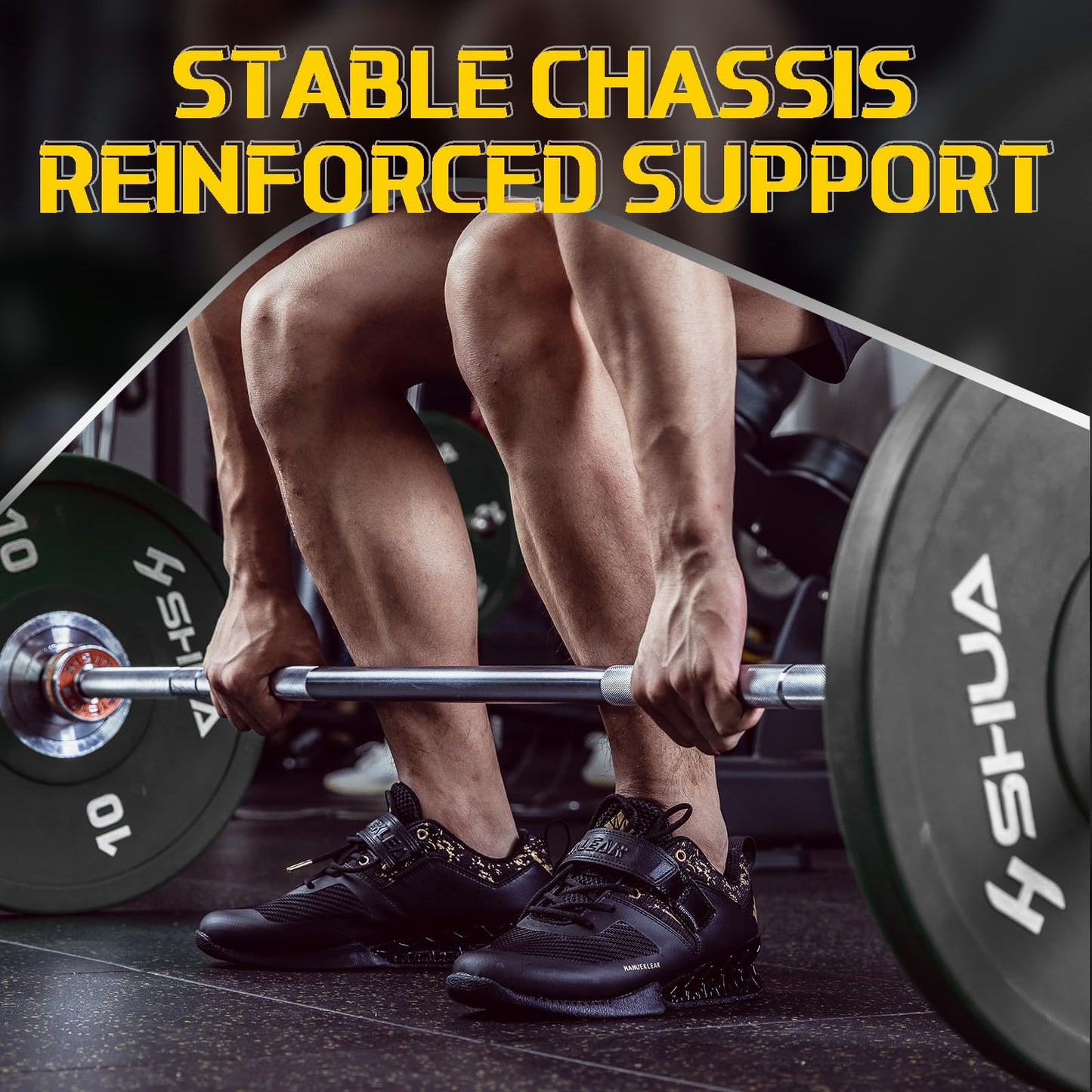 MANUEKLEAR Strong Anti-Slip Deadlift Lifting Squat Shoes for Men, Professional Training Weightlifting Shoes for Men and Women with Rubber Non-Slip Sole Obsidian Black