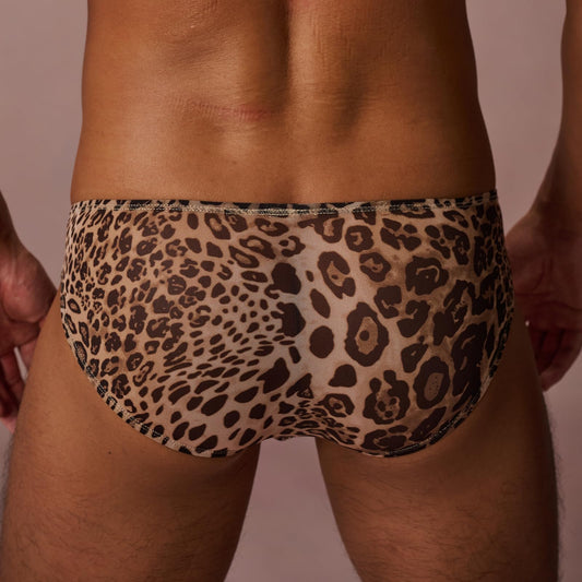 BSZN Men's Caged Beast Briefs, Classic Leopard Print