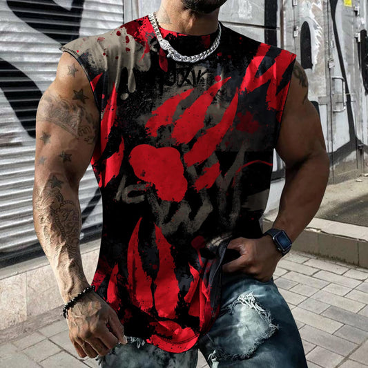 Mens Sleeveless Skull Print Muscle Shirt Cotton Blend Hip Hop Workout Top Colorful Graffiti Streetwear Punk Floral Summer Graphic Shirt