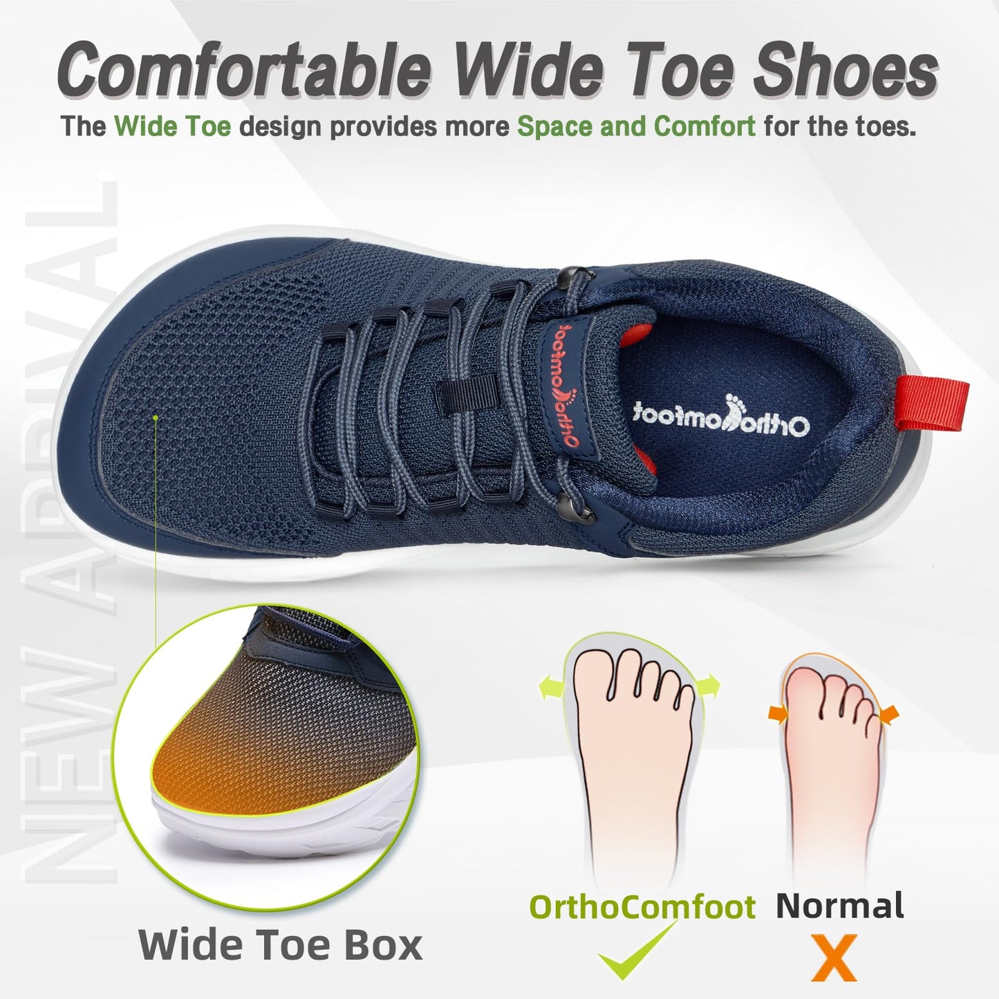 Men's Orthopedic Diabetic Wide Walking Shoes: Adjustable Fit Arch Support Ergonomic Lightweight Cycling Sneakers, Breathable Plantar Fasciitis Orthotic Foot Pain Relief Leisure Shoes Dark Blue Size 8