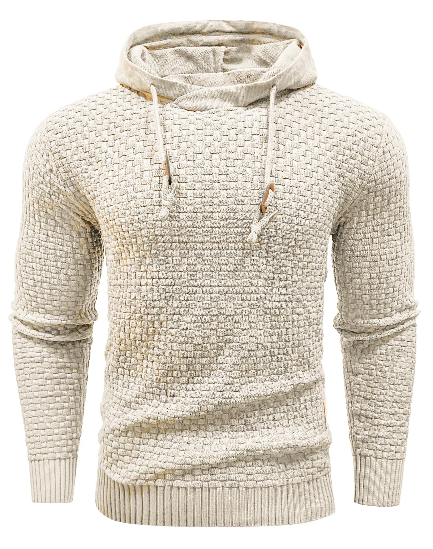 Zaitun Mens Hooded Sweatshirt Long Sleeve Solid Knitted Hoodie Pullover Sweater Khaki