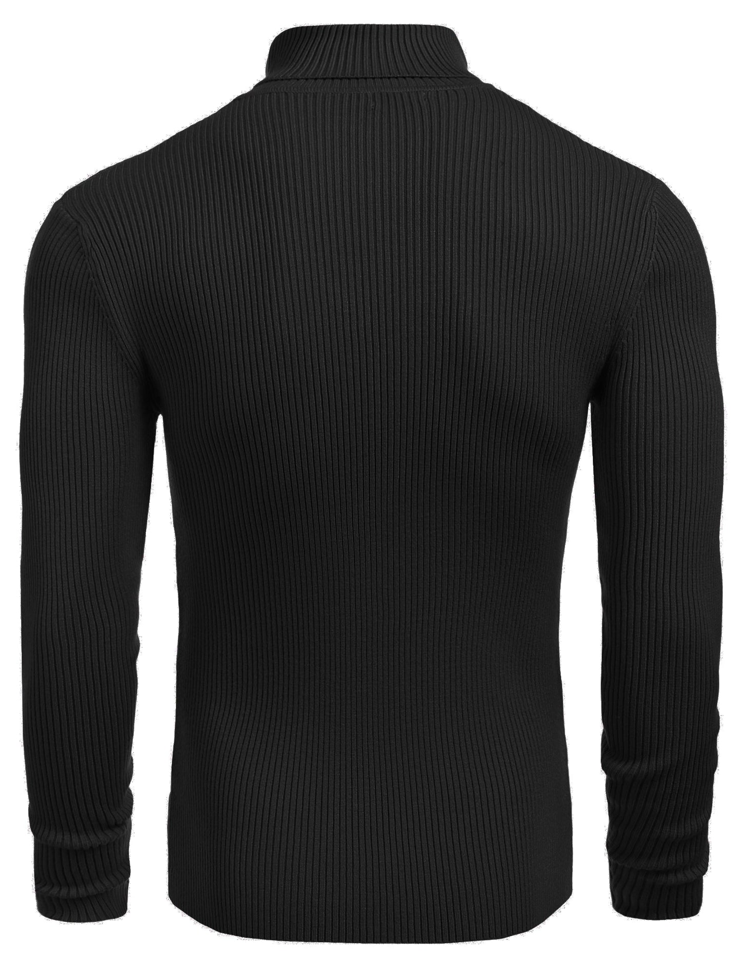 COOFANDY Men's Ribbed Slim Fit Knitted Pullover Turtleneck Sweater, Black, Medium