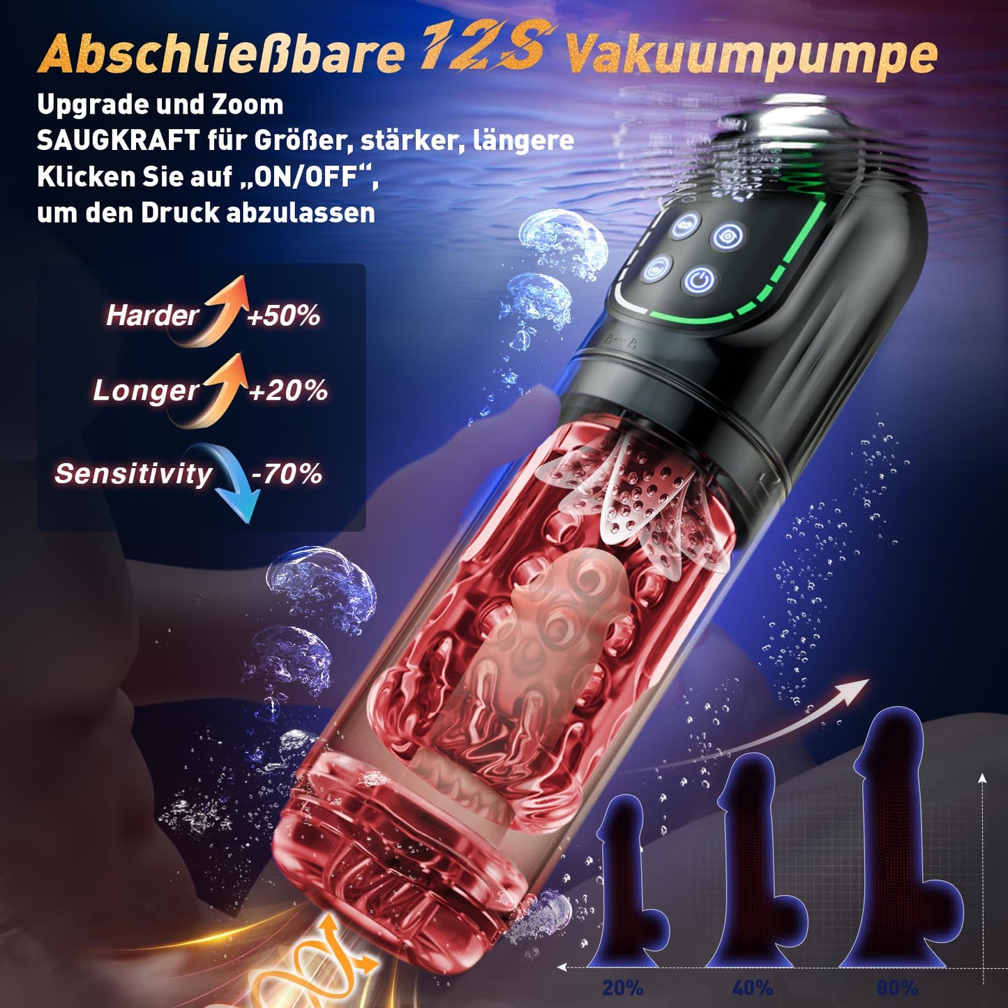 Masturbieren für Männer Masturbator Zungenleck 12s Penispumpe, Sex Spielzeug für die Männer 7 Saugen Rotierend Teleskopfunktion Taschenmuschi, Masturbatoren Vergrößerer APP Control Sex Toys